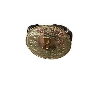 WESTERN COWBOY BELT With BUCKLE JUSTIN INITIAL (B) ON THE FRONT MEXICO SILVER